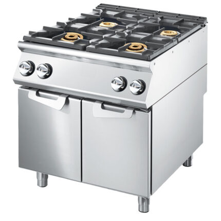Gas range with 4 burners on closed cabinet, pressed working top