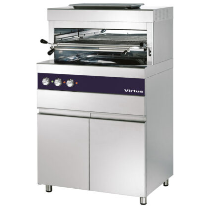 Electric grill 800°C with grid of 770x470 mm on cabinet with doors
