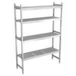 Raft din aluminiu - Modul de bază - 1190x360x(H)1685 mm - Adâncime: 360 mm - cu 4 polițe perforate - Capacitate: 90 kg/poliță (450 kg total)