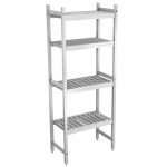 Raft din aluminiu - Modul de bază - 655x460x(H)1800 mm - Adâncime: 460 mm - cu 4 polițe pline - Capacitate: 120 kg/poliță (600 kg total)