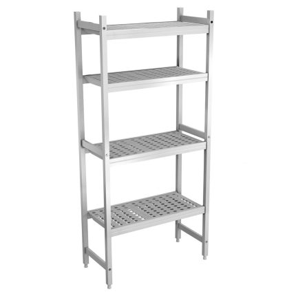 Raft din aluminiu - Modul de bază - 776x460x(H)1800 mm - Adâncime: 460 mm - cu 4 polițe perforate - Capacitate: 120 kg/poliță (600 kg total)
