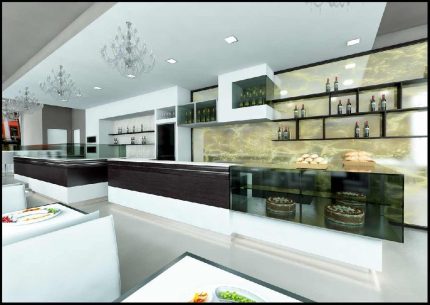 Mobilier bar cu front piatra naturala si baze inox refrigerate Best Cold seria Stonage, Italia