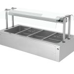 Bain-Marie de încastrat – 1500 mm – 4x GN 1/1 – 3,37 kW – cu paravan de protecție din sticlă