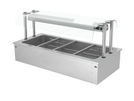 Bain-Marie de încastrat – 1500 mm – 4x GN 1/1 – 3,37 kW – cu paravan de protecție din sticlă