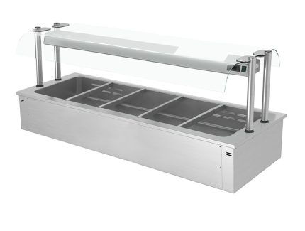 Bain-Marie incorporabil– 1800 mm – 5x GN 1/1 – 4,1 kW – cu paravan de protecție din sticlă