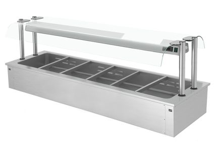 Bain-Marie de încastrat – 2100 mm – 6x GN 1/1 – 4,83 kW – cu paravan de protecție din sticlă