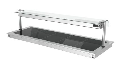 Placă de încălzire încorporabilă – 1800 mm – 5x GN 1/1 – 2,25 kW – cu paravan de protecție din sticlă