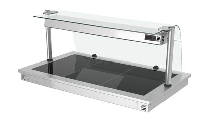 Placă de încălzire încorporabilă – 1000 mm – 3x GN 1/1 – 1,35 kW – cu paravan de protecție din sticlă