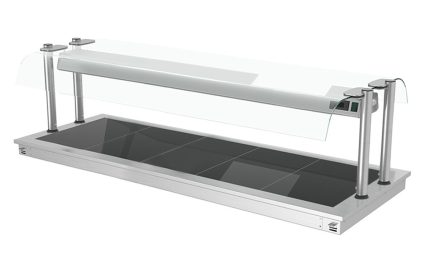 Placă de încălzire încorporabilă – 1800 mm – 5x GN 1/1 – 2,25 kW – cu paravan de protecție din sticlă