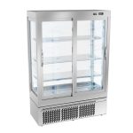 Vitrină panoramică – expunere generală verticală - 855 litri - 1320 mm - 2 uși din sticlă - geam drept - cu 3 rafturi - iluminare LED - argintiu
