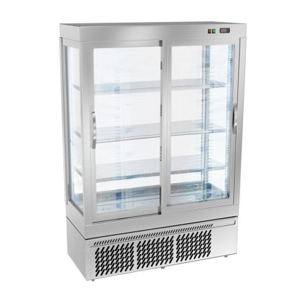 Vitrină panoramică – expunere generală verticală - 855 litri - 1320 mm - 2 uși din sticlă - geam drept - cu 3 rafturi - iluminare LED - argintiu