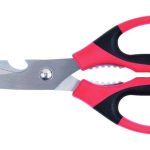 Foarfecă universală de bucătărie - 249 / 110 mm - din oțel inoxidabil - 2 funcții - cu deschizător de sticle, deschizător pentru capace filetate
