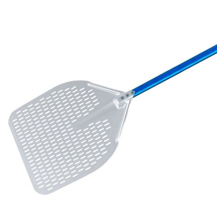 Paletă pizza - AZZURRA - Aluminiu anodizat - lamă perforată - 450x450 mm - mâner telescopic din aluminiu
