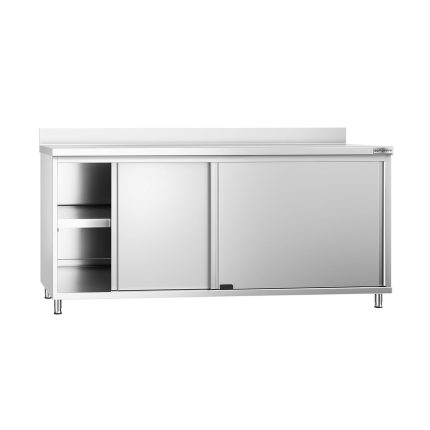 Masă de lucru tip dulap din oțel inoxidabil PREMIUM - 1800x800 mm - uși glisante - cu rebord
