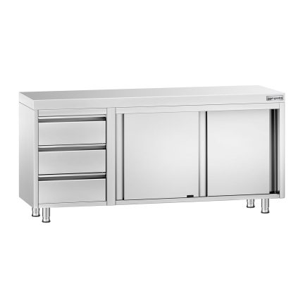 Dulap de lucru din oțel inoxidabil PREMIUM - 1800 x 700 mm - cu 3 sertare pe partea stângă