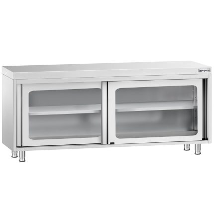 Masă de lucru tip dulap din oțel inoxidabil PREMIUM - 2000x700 mm - uși glisante din sticlă