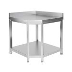 Masă de lucru din oțel inoxidabil de colț PREMIUM - 1000x700 mm - cu poliță inferioară & rebord & blat ranforsat