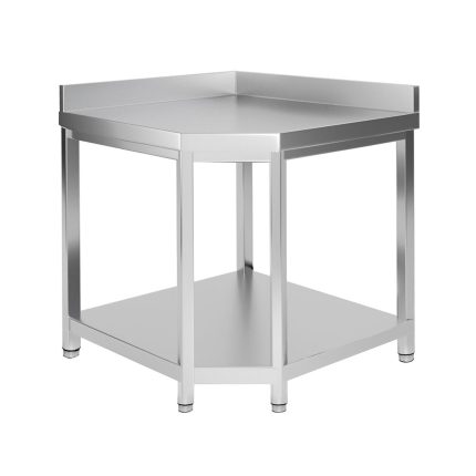 Masă de lucru din oțel inoxidabil de colț PREMIUM - 1000x700 mm - cu poliță inferioară & rebord & blat ranforsat