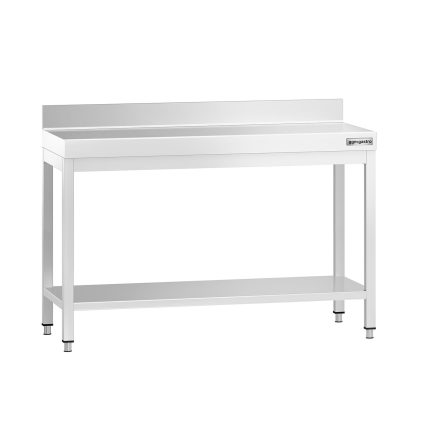 Masă de lucru din oțel inoxidabil adosată PREMIUM - 1200x800 mm - cu poliță inferioară & rebord & blat ranforsat