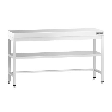 Masă de lucru din oțel inoxidabil PREMIUM – 1500 x 600 mm – cu blat de bază și traversă de susținere