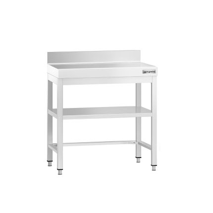 Masă de lucru din oțel inoxidabil PREMIUM – 600 x 600 mm – cu blat de bază, rebord și traversă de rigidizare