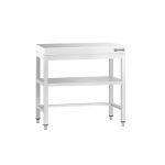 Masă de lucru din oțel inoxidabil PREMIUM – 700 x 700 mm – cu blat de bază și traversă de susținere