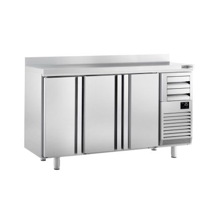 Frigider Bar Profesional PREMIUM PLUS - 1960x600 mm - 520 L - 3 uși & 2 sertare, bordură spate 100 mm, afișaj digital, încuietoare