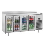 Masă frigorifică Premium PLUS – 2452 x 700 mm – cu 4 uși din sticlă și rebord