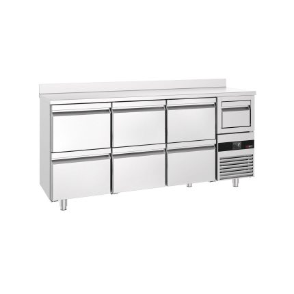 Frigider Bar Profesional PREMIUM - 2135x600 mm - 570 L - 6 sertare 1/2, bordură spate 40 mm & sertar pentru zaț de cafea (knock box)