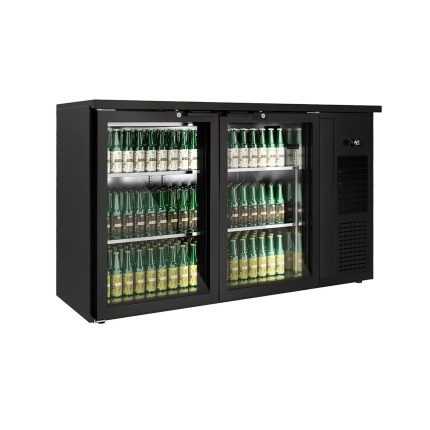 Frigider Bar Profesional PREMIUM PLUS - 1435x512 mm - 264 L - 2 uși din sticlă, uși batante, iluminare LED & încuietoare - negru