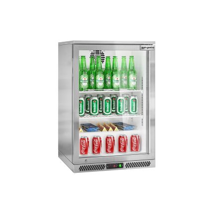 Frigider pentru bar – 600 mm – 130 litri – cu o ușă batantă din sticlă – oțel inoxidabil