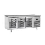 Masă frigorifică panificație Premium PLUS – 2185 x 800 mm – 3 uși din sticlă – blat din granit