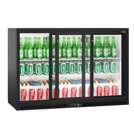 Frigider bar - 1350mm - 320 litri - cu 3 uși glisante din sticlă - negru