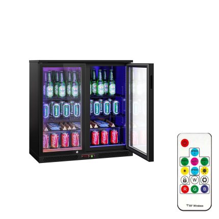 Frigider pentru bar – 900 mm – 220 litri – cu 2 uși batante din sticlă – exterior și interior negru