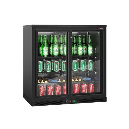 Frigider pentru bar – 900 mm – 220 litri – 2 uși glisante din sticlă – exterior și interior negru