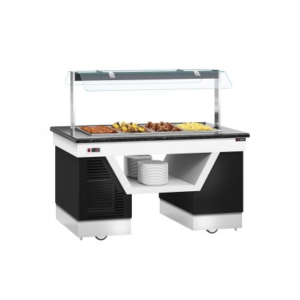 Vitrină încălzită BELFAST - 1600 mm - cu baie de apă și roți - pentru 4 tăvi GN 1/1