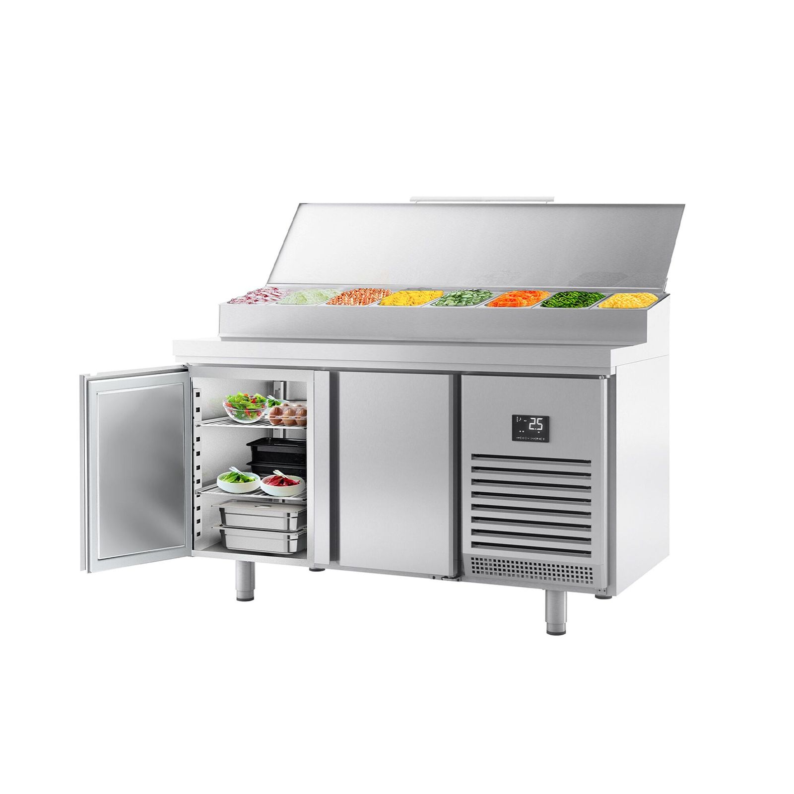 BZI168_1.jpg Masă frigorifică pentru preparate de panificație – cu 2 uși – compartimente cu dimensiuni EN – blat din oțel inoxidabil 9x 1/4 GN - imagine 1