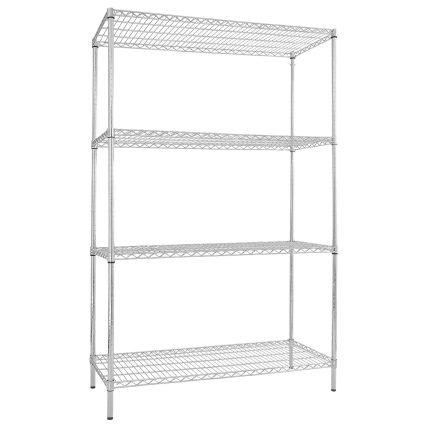 Raft metalic - Modul de bază - 1200x450x(H)1800 mm - Adâncime: 450 mm - cu 4 polițe reglabile - cromat - Capacitate totală: 180 kg