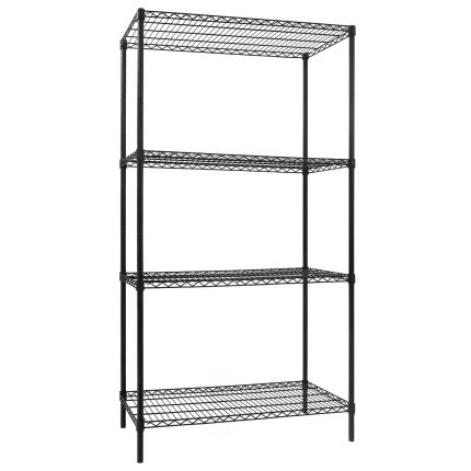 Raft metalic - Modul de bază - 900x450x(H)1800 mm - Adâncime: 450 mm - cu 4 polițe grilaj - negru - Capacitate totală: 180 kg