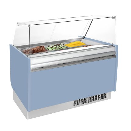 Vitrină pentru înghețată LIAM - 1310 mm - statică - cu iluminare LED & dezghețare automată - pentru 10+10x cuve de 5 litri pentru înghețată - albastru deschis