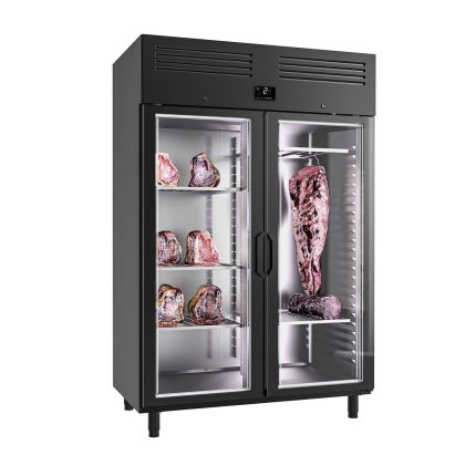 Dulap pentru maturarea cărnii - 1300 mm - 2 uși din sticlă - Negru