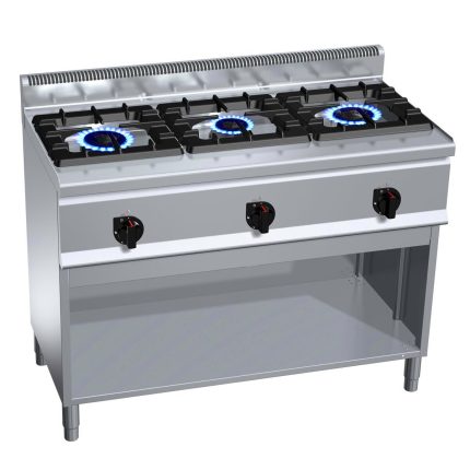 Mașină de gătit / Aragaz profesional pe gaz – LORENZO – seria 600 - 1200x600x(H)1020 mm - 31 kW - 3 arzătoare - suport deschis