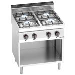 Mașină de gătit / Aragaz profesional pe gaz – LORENZO – seria 700 - 800x714x(H)1070 mm - 21,5 kW - 4 arzătoare - suport deschis
