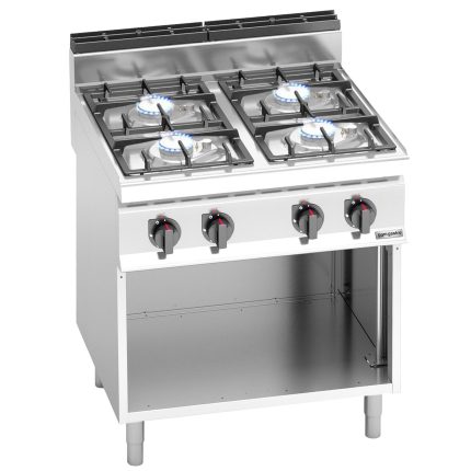 Mașină de gătit / Aragaz profesional pe gaz – LORENZO – seria 700 - 800x714x(H)1070 mm - 21,5 kW - 4 arzătoare - suport deschis
