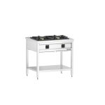 Mașină de gătit / Aragaz profesional pe gaz - Giuseppe – seria 600 - 900x600x(H)850 mm - 17 kW - 2 arzătoare - suport deschis cu pardoseală de bază și sertar de colectare