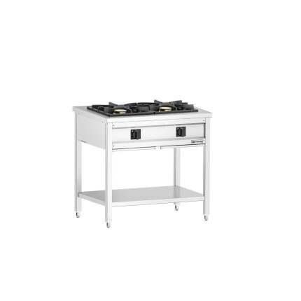 Mașină de gătit / Aragaz profesional pe gaz - Giuseppe – seria 600 - 900x600x(H)850 mm - 17 kW - 2 arzătoare - suport deschis cu pardoseală de bază și sertar de colectare