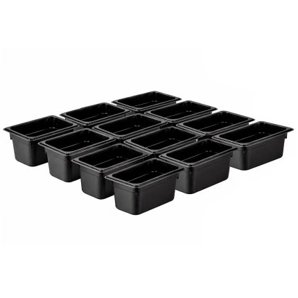 (12 bucăți) Recipient din policarbonat GN 1/3 – Negru – Înălțime: 150 mm