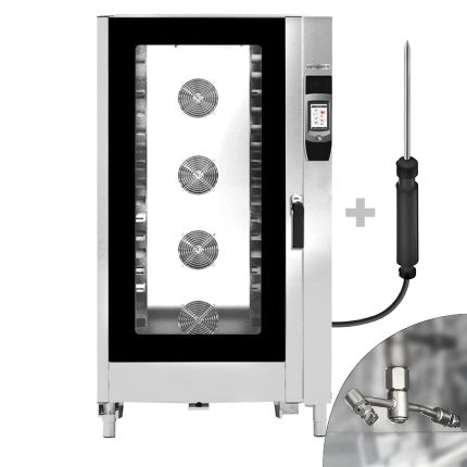 Cuptor convecție abur - Touchscreen - Ecran tactil de 7″ - 20x GN 1/1 - incl. Sistem de spălare & Sondă de temperatură - incl. Cărucior pentru tăvi