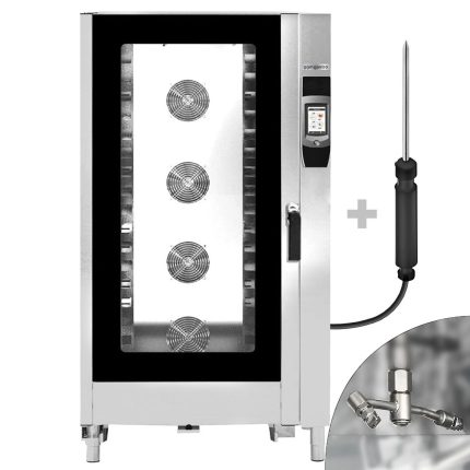 Cuptor convecție abur - Touchscreen - Ecran tactil de 7″ - 40x GN 1/1 sau 20x GN 2/1 - incl. Sistem de spălare & Sondă de temperatură - incl. Cărucior pentru tăvi