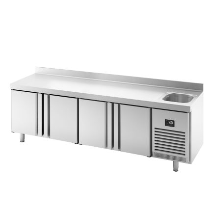 Masă frigorifică Premium PLUS – 2452 x 600 mm – cu 1 compartiment, 4 uși – cu rebord